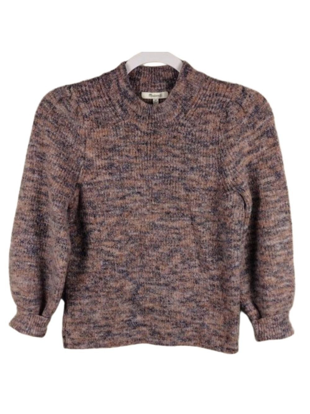 Madewell Pink Purple Marbled Wool Blend Crew Neck Long Sleeve Pullover Sweater